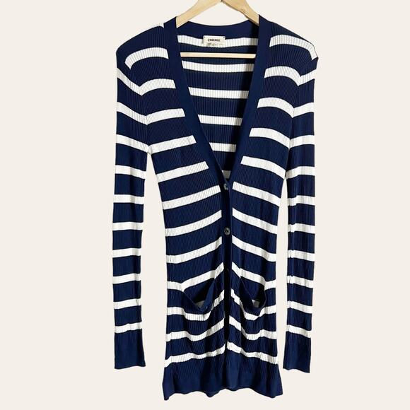 L’Agence Korin Blue White Striped Ribbed Button Front Cardigan Oversized Sweater - Picture 2 of 9